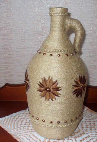 Декор бутылок джутом (68 фото)