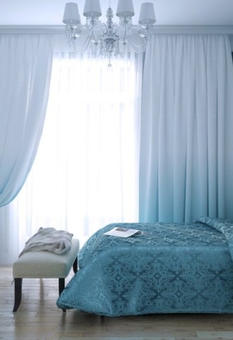 Какие шторы подойдут к синим обоям в спальне (72 фото)