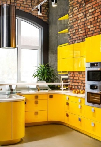 Красивая желтая кухня (74 фото)