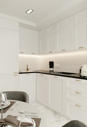 Белая кухня неоклассика (100 фото)