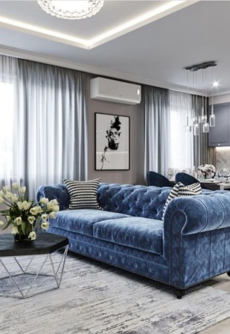 Интерьер с синим диваном (59 фото)