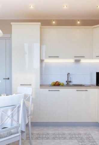 Дизайн угловой кухни в современном стиле в светлых тонах (62 фото)