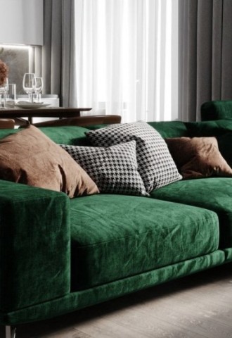 Изумрудного цвета диван какие шторы подойдут (65 фото)
