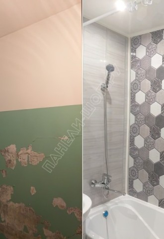 Ремонт в ванной самоклеющимися панелями (53 фото)