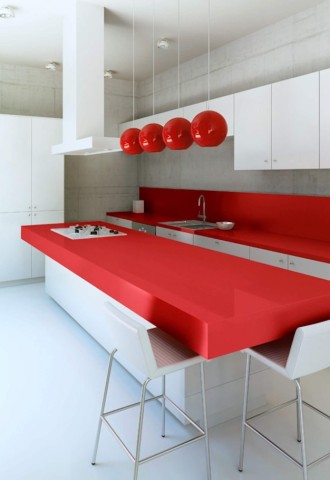 Белые кухни с красной столешницей (69 фото)