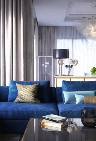 Синий диван какие шторы (69 фото)