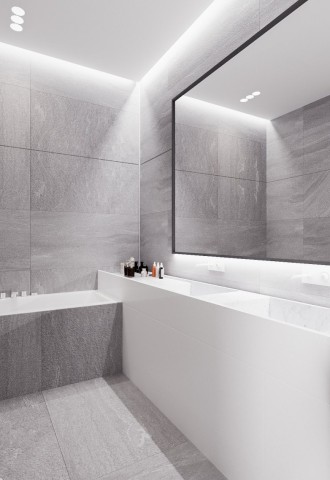 Дизайн ванной в бело сером цвете (75 фото)