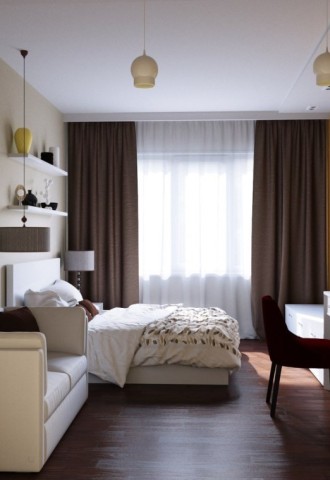 Однокомнатная квартира дизайн с кроватью и диваном (100 фото)