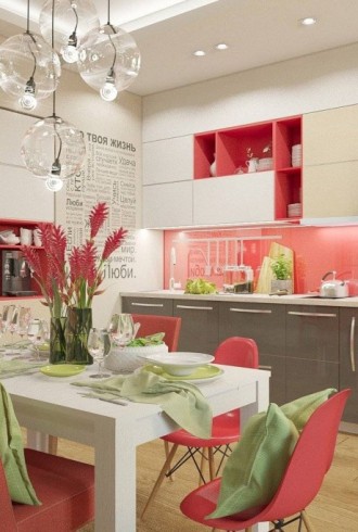 Красный цвет в интерьере кухни с чем сочетается (63 фото)