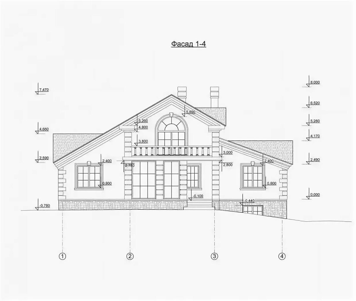 Фасад дома на чертеже