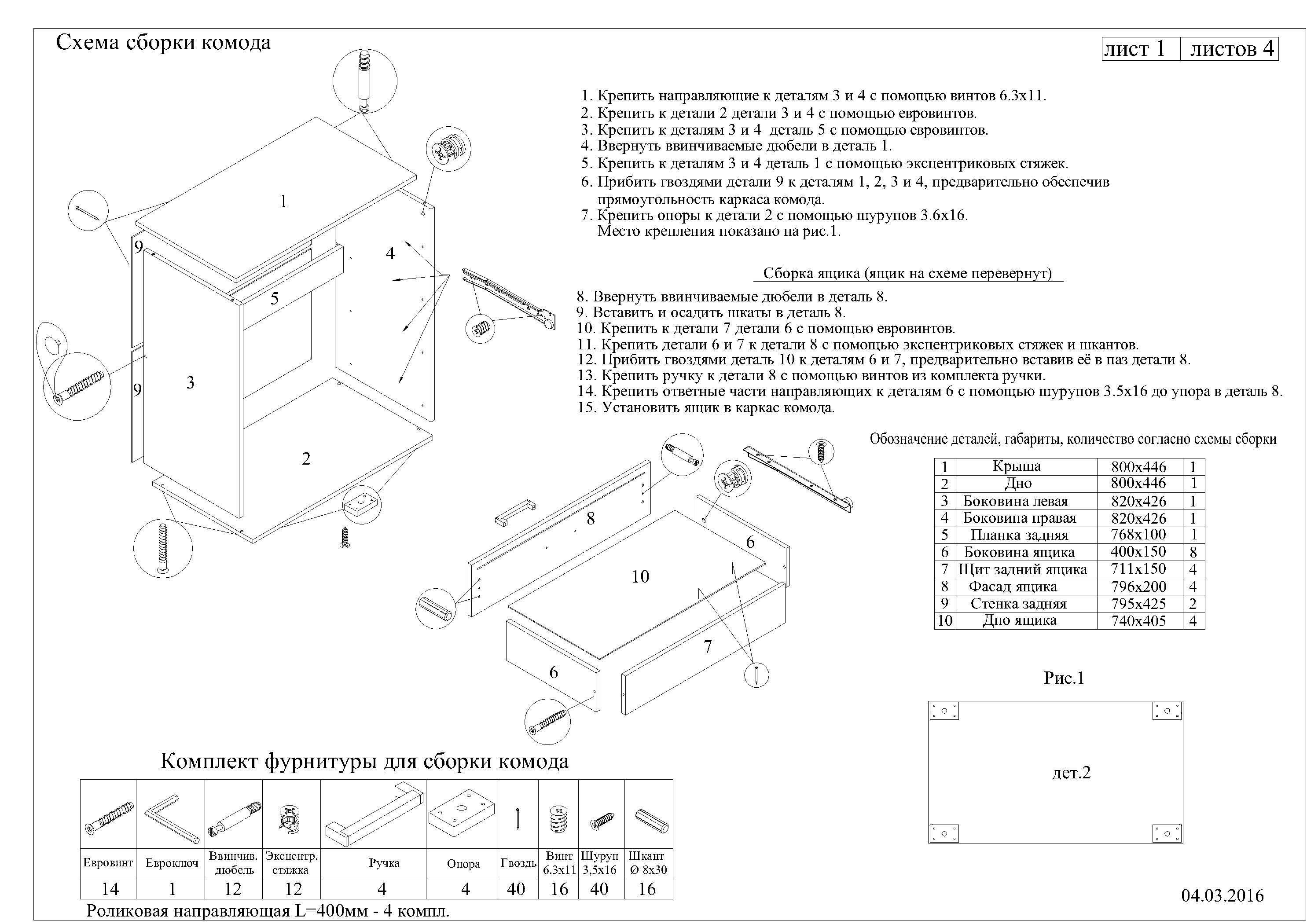 сборка комода с 4 ящиками инструкция