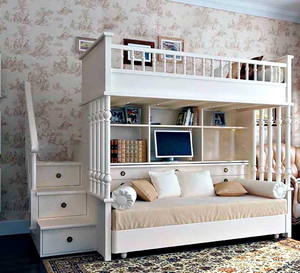 кровать чердак с диваном для подростка девочки