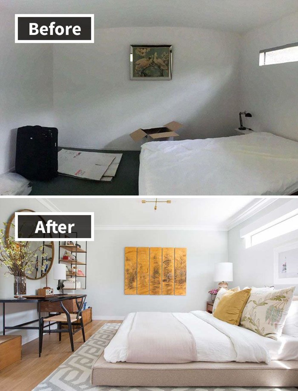 Комната сменила. Хоум стейджинг спальня до и после. Декор комнаты до и после. Комната до и после. Декорирование интерьера до и после.
