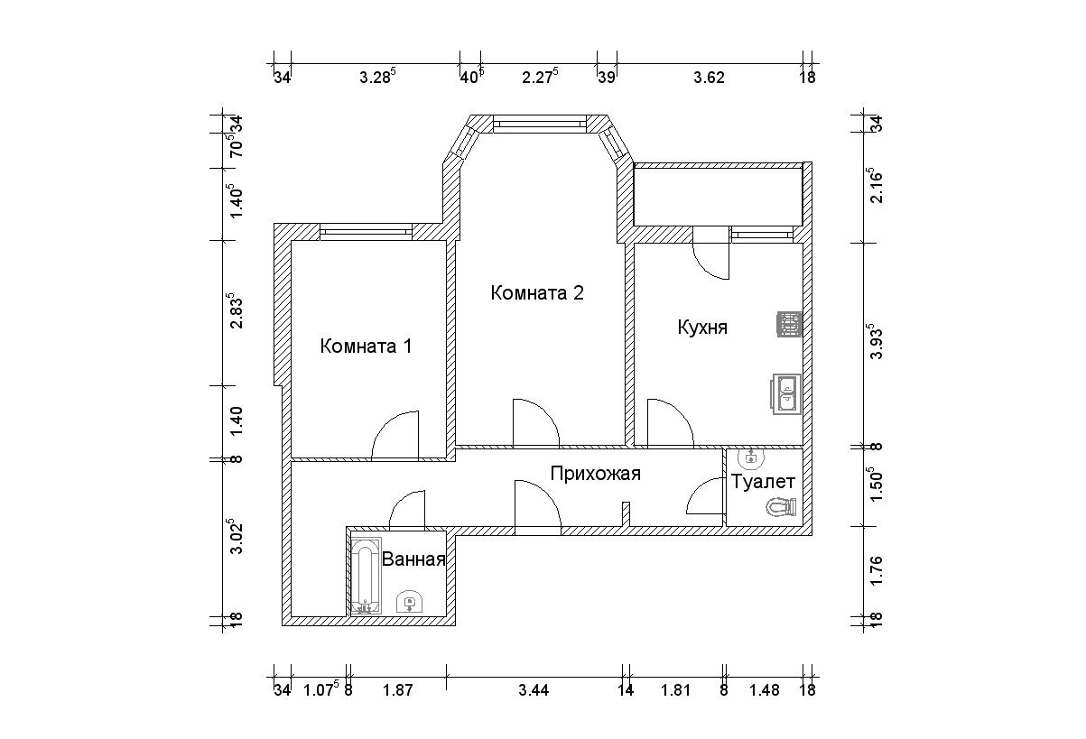 Чертеж двухкомнатной квартиры
