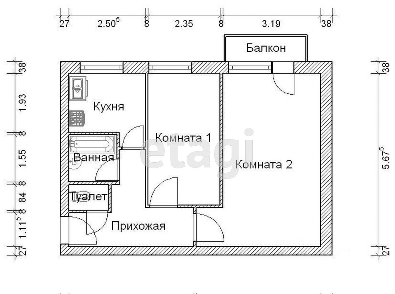 План двухкомнатной квартиры