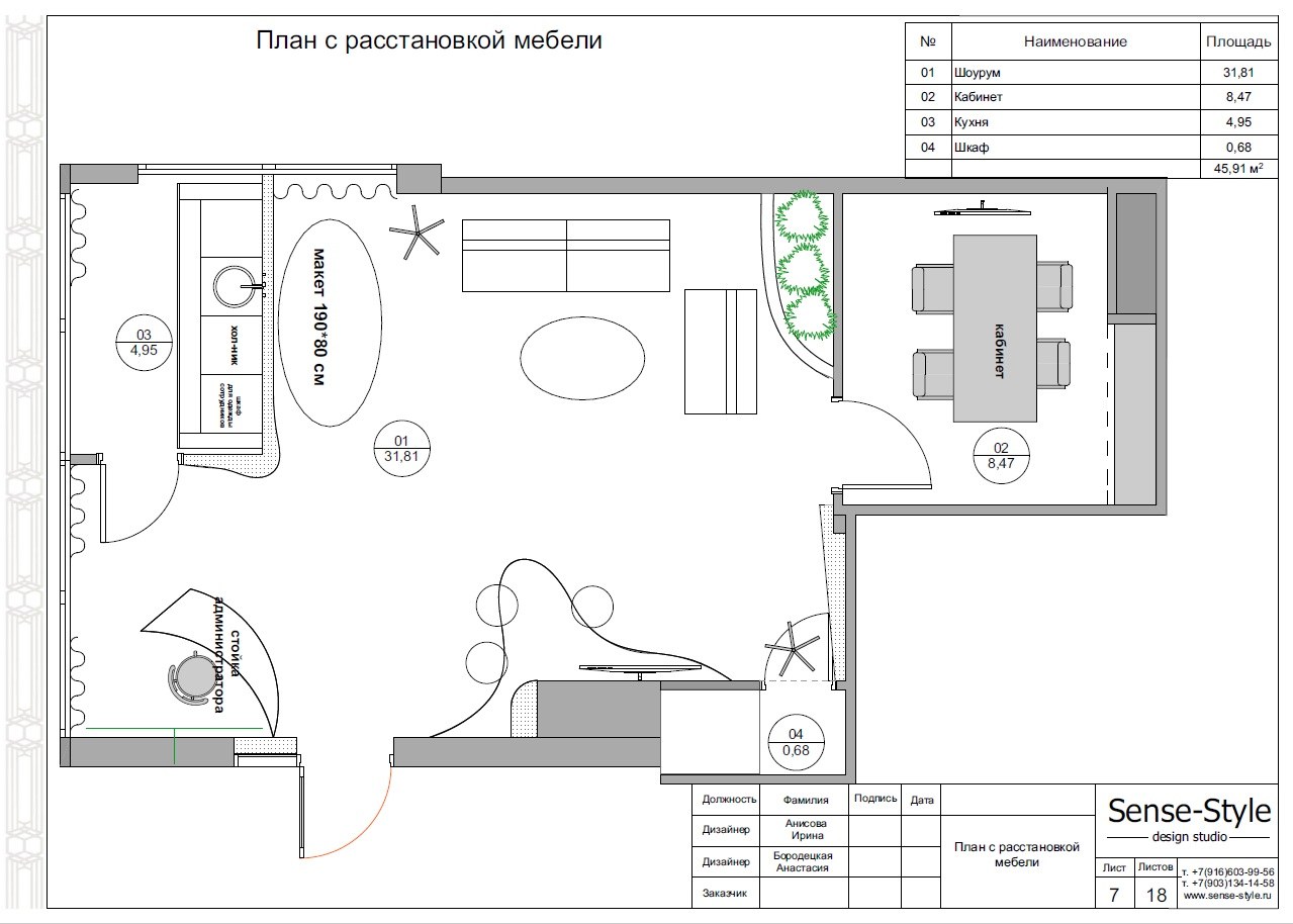 Расстановка офисной мебели (чертеж)