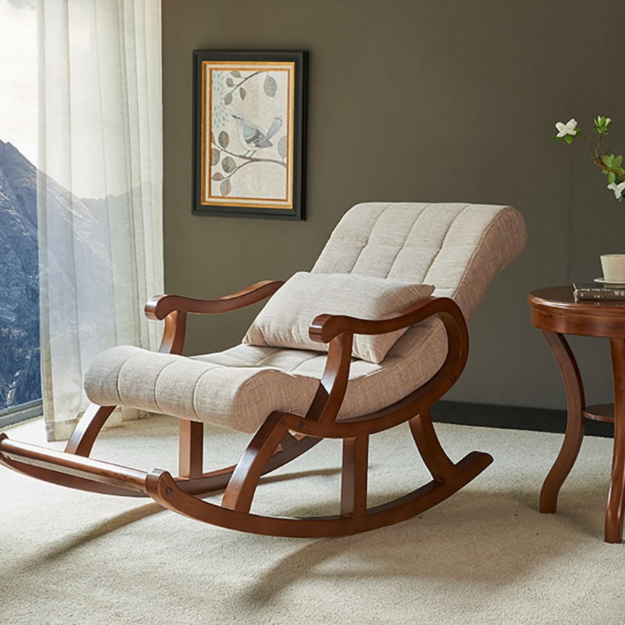 Кресло качалка с кожаным сидением