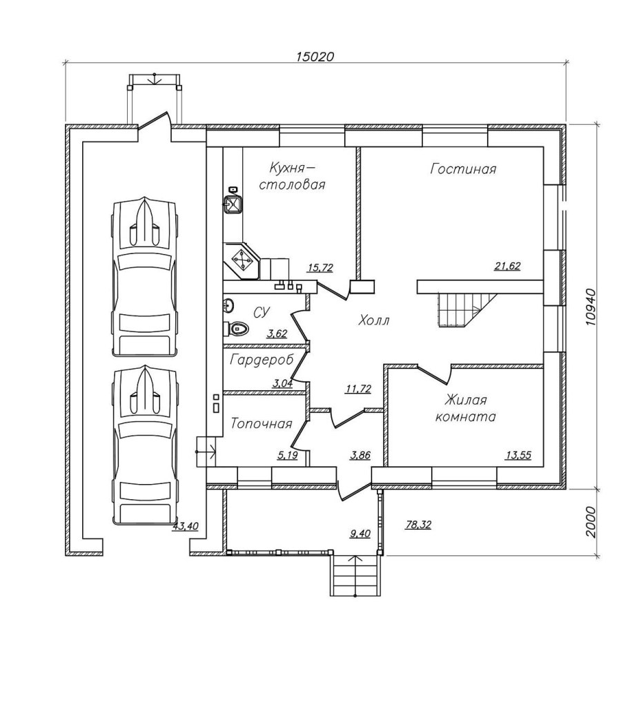 Проект дома с гаражом снизу