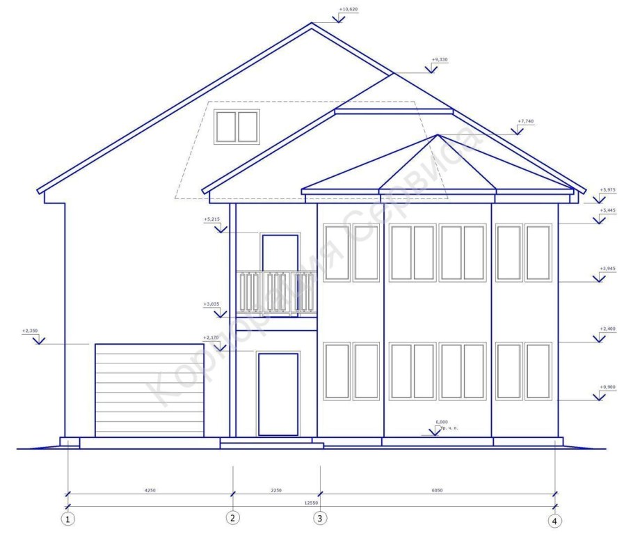 Фасад дома чертеж