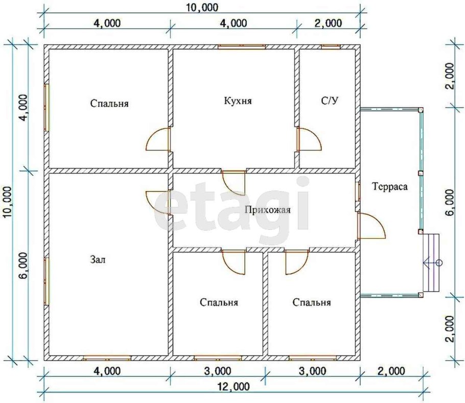 Планировка дома 10 на 12 одноэтажный с 3 спальнями