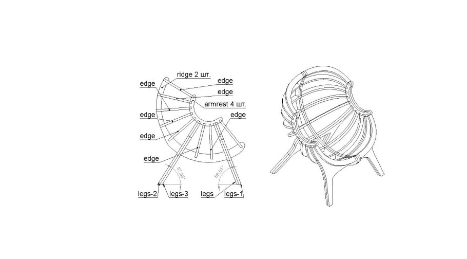 Кресло проектировщика крупно на чертеже вид сзади