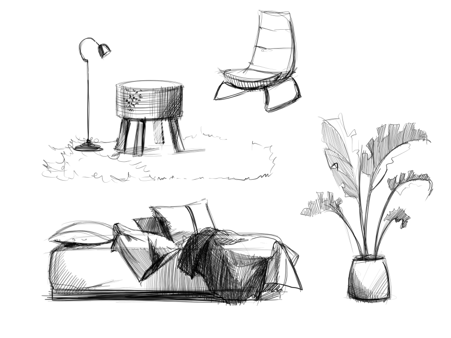 Эскиз интерьера комнаты