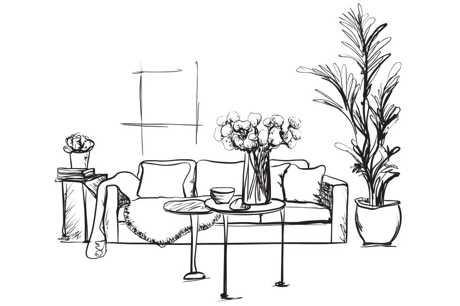 Растения в интерьере эскиз