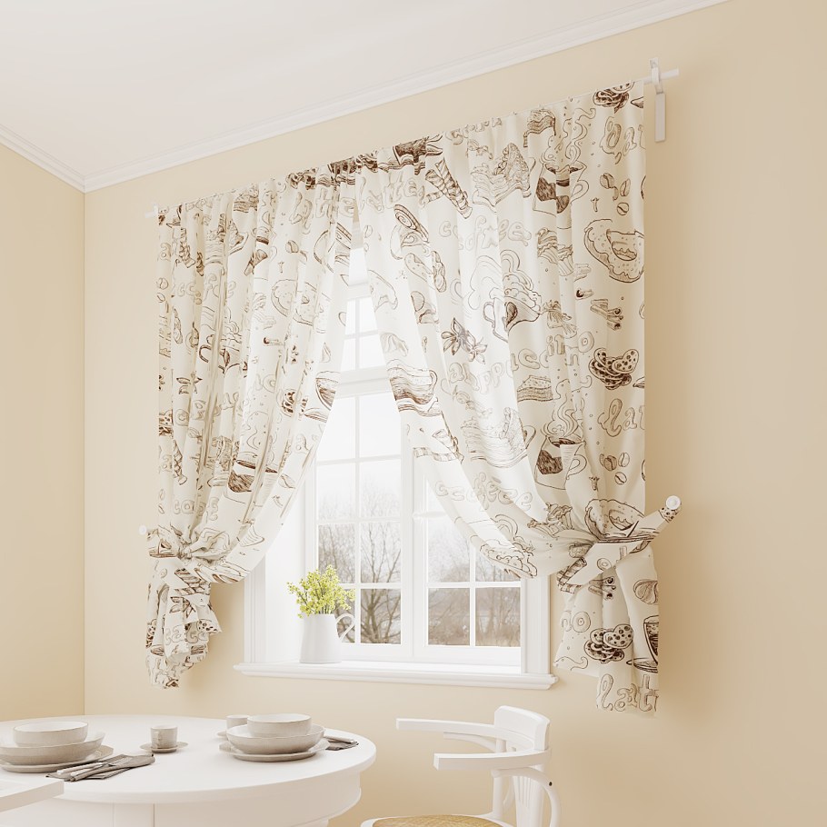 Шторы для кухни коричневые с бежевым купить