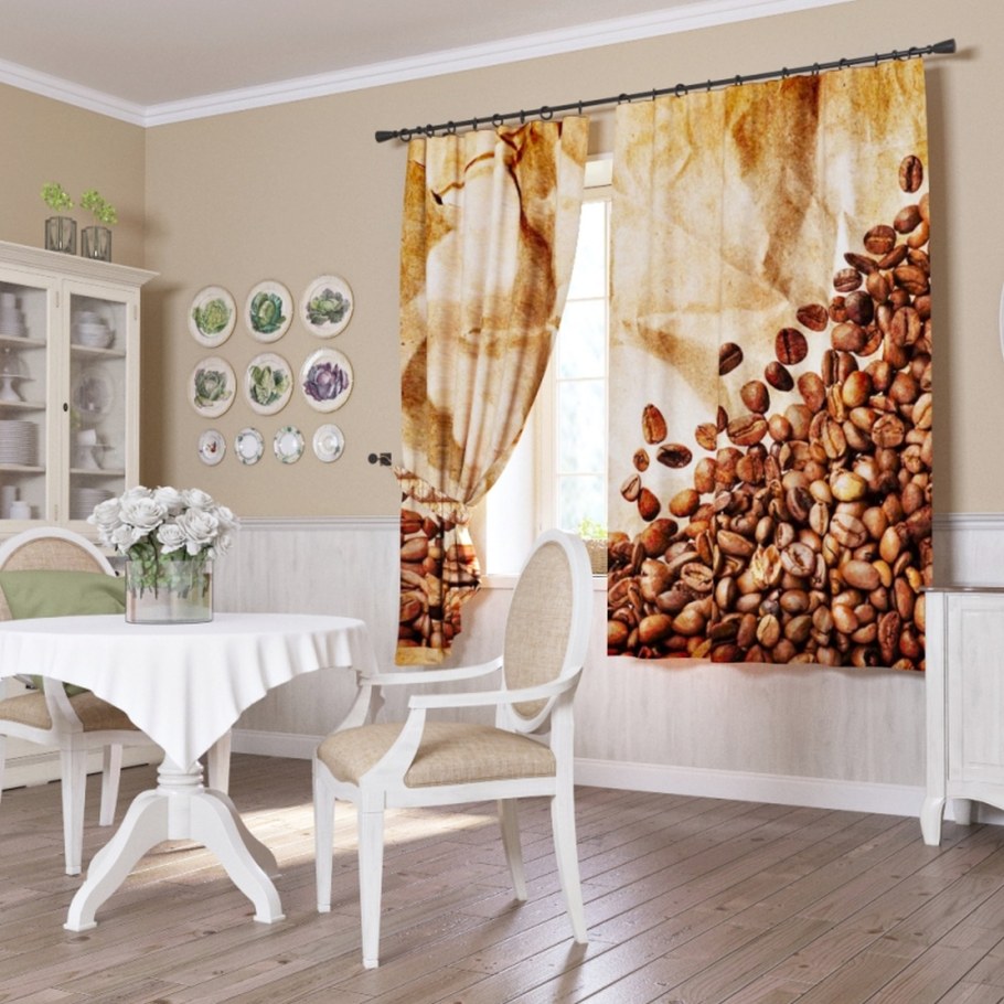 Шторы на кухню с кофейной тематикой