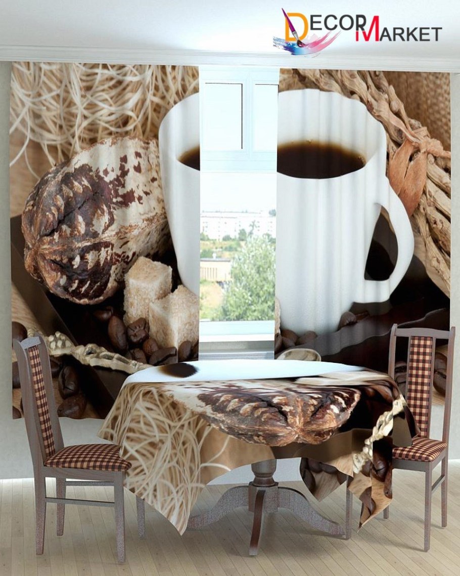 Занавески на кухню с кофейными чашками