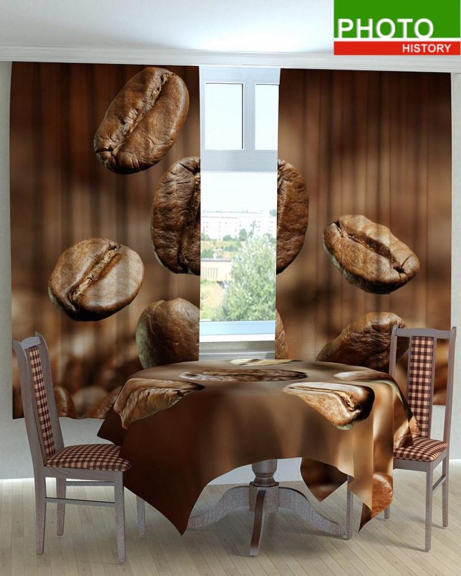 Шторы на кухню с кофейной тематикой