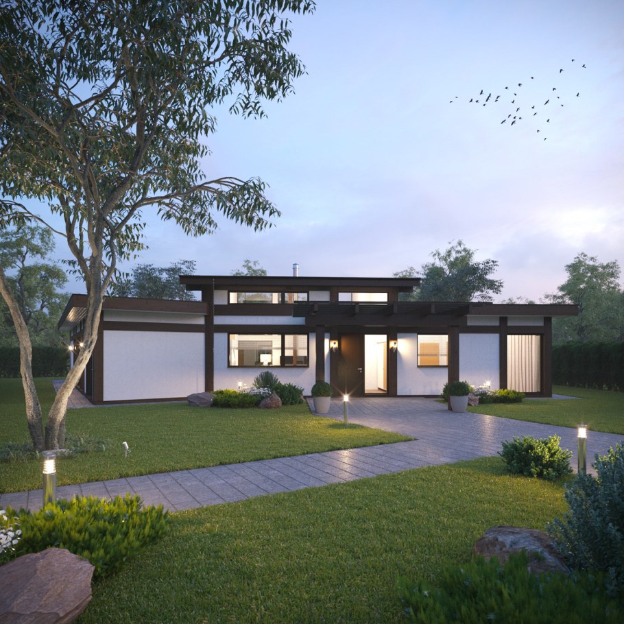 Одноэтажный фахверк Хаф Хаус с плоской крышей