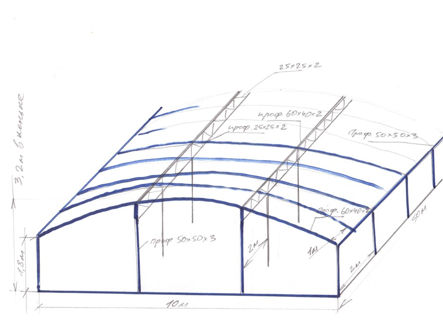 Деревянная арочная теплица чертеж