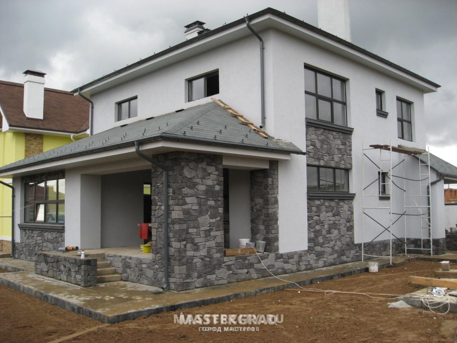 Фасад штукатурка и камень