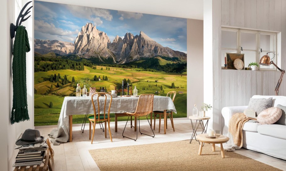 Фотообои город в интерьере кухни