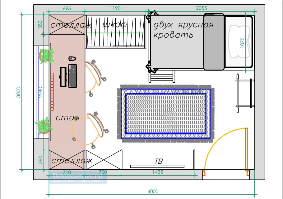 План детской комнаты с размерами
