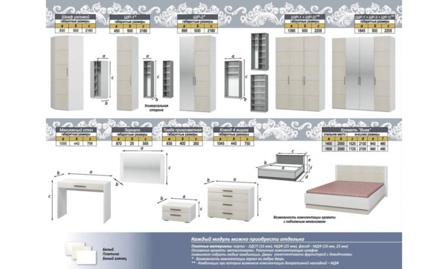 Вива спальный гарнитур Браво платина