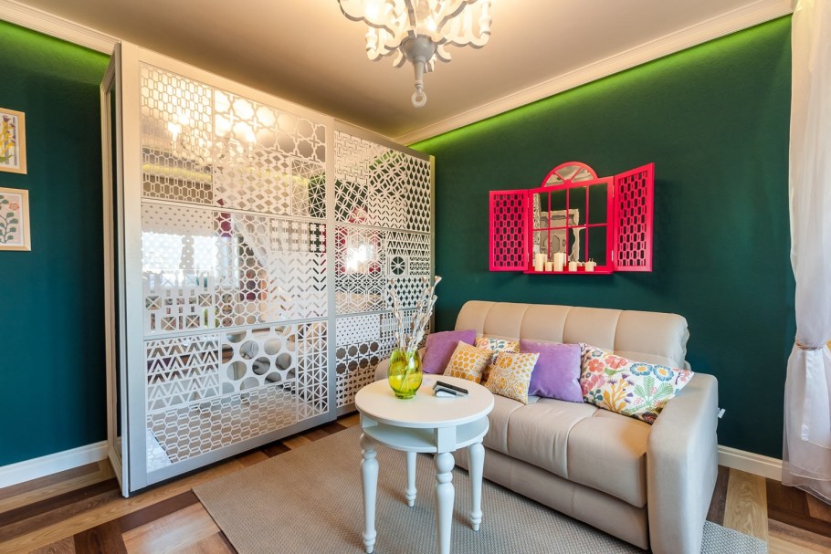 Зонирование комнаты цветом стен