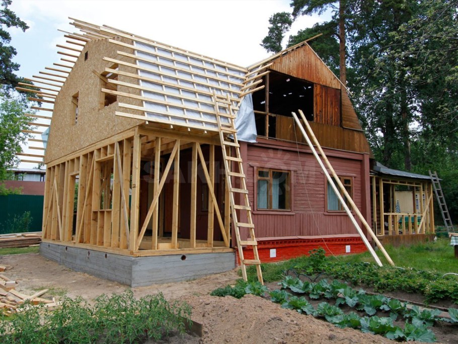 Пристройка к дому с мансардой