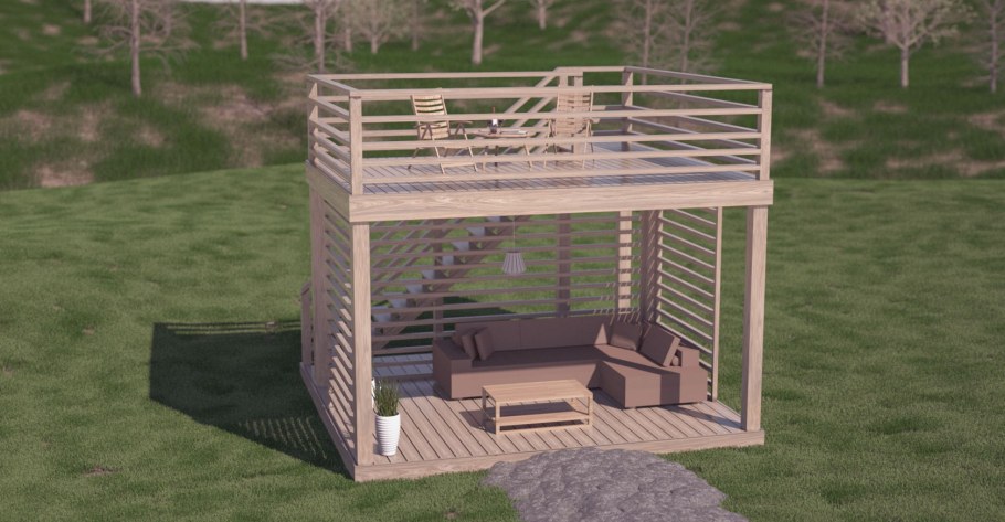 Двухэтажная беседка зимняя