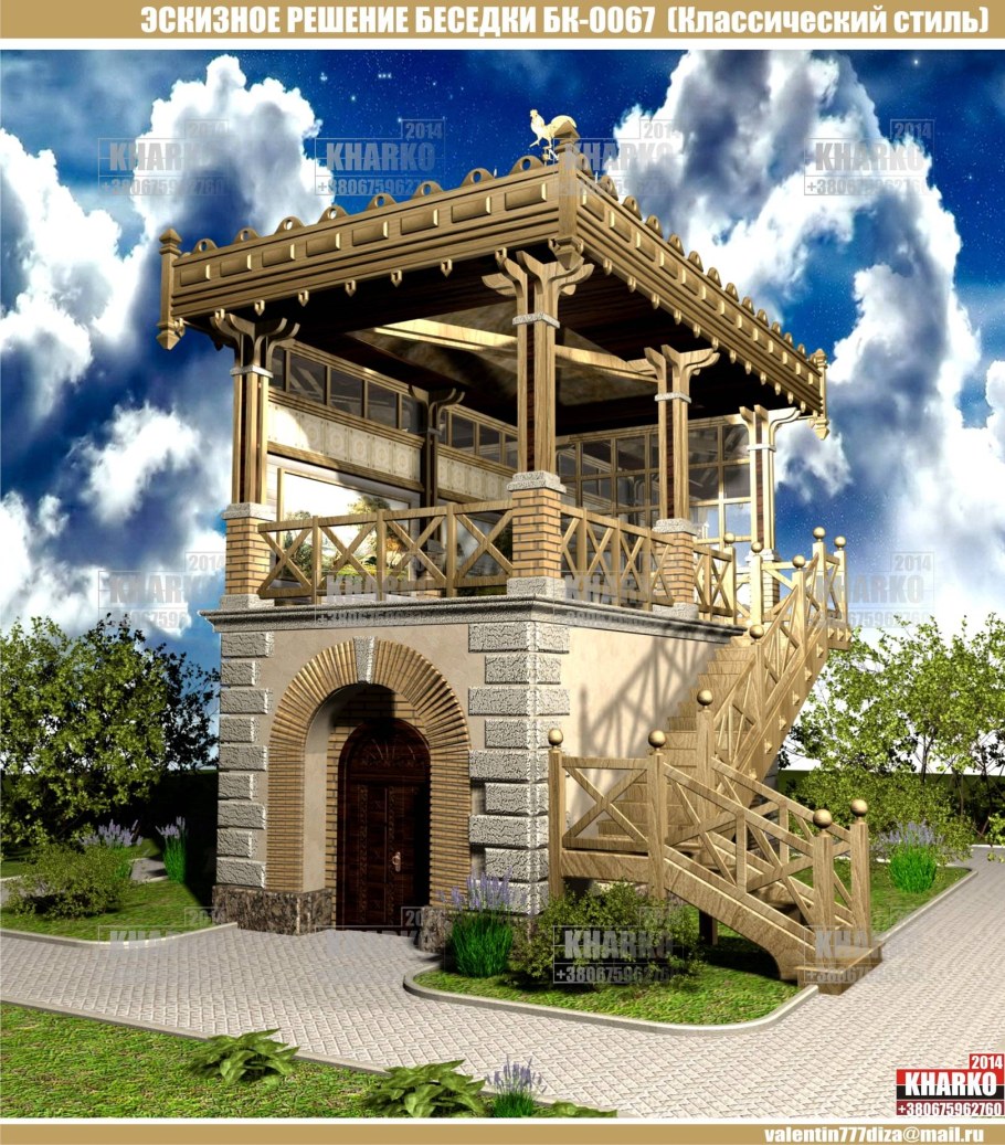 Двухэтажная беседка с террасой на крыше