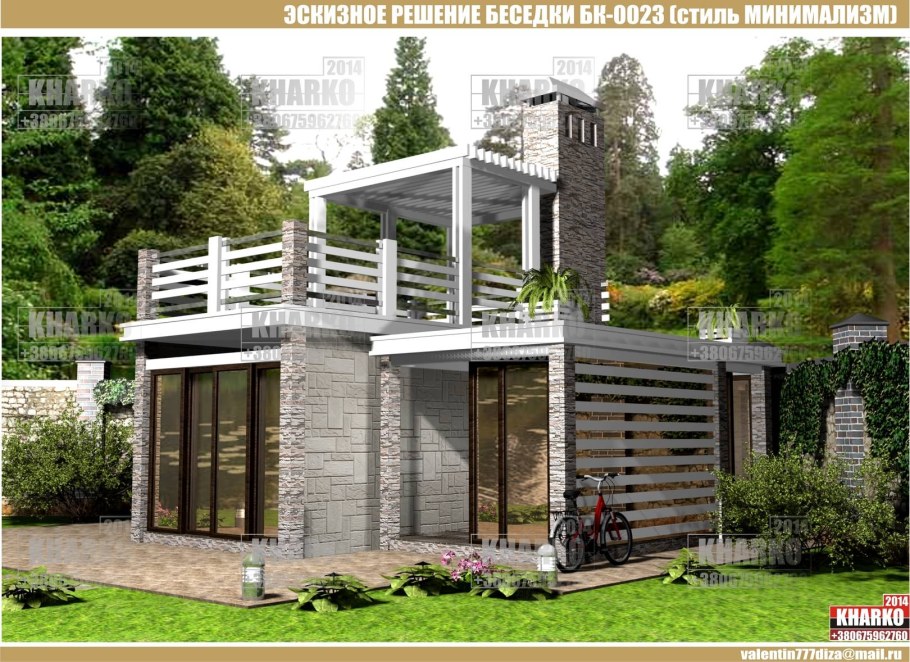 Двухэтажный дом с беседкой