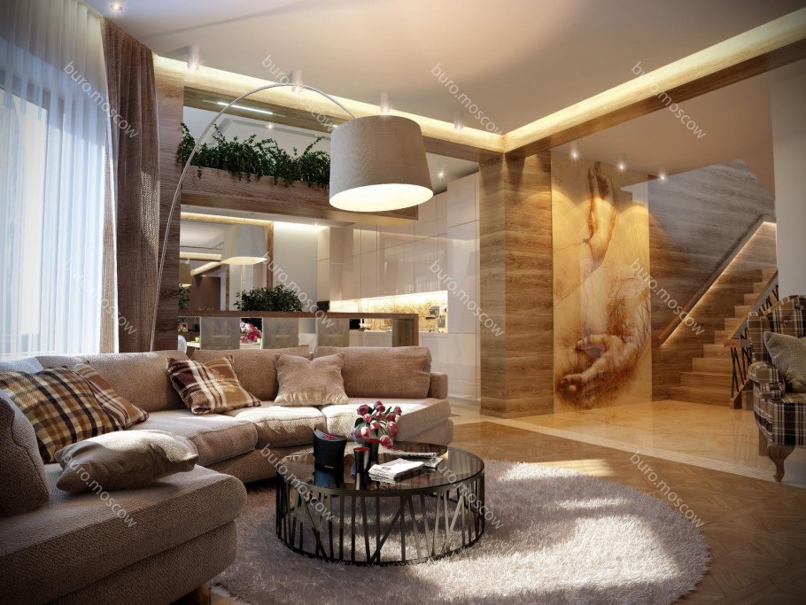 Гостиная в загородном доме в современном стиле