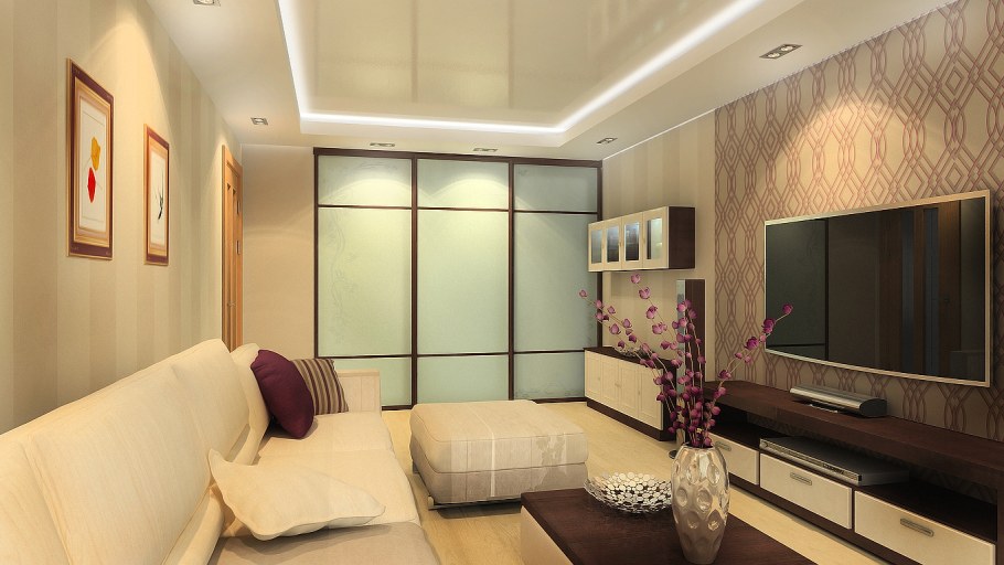 Гостиная 18 кв м со шкафом купе