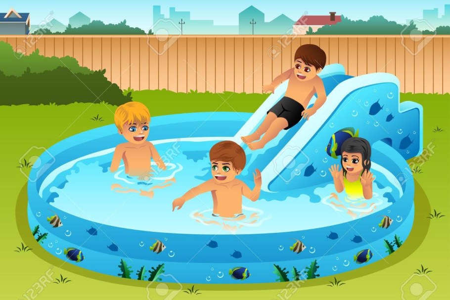 Мультяшный ребенок бассейн