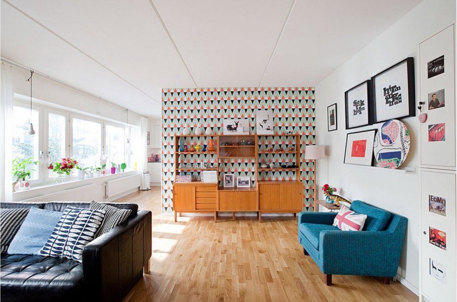 Акцентная стена в гостиной в скандинавском стиле