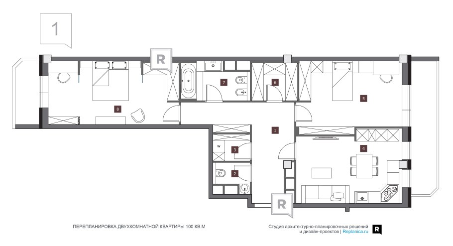 Планировка однокомнатной студии 30 кв.м