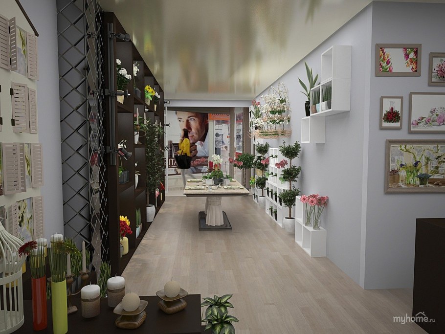 Интерьер цветочного бутика в серых тонах