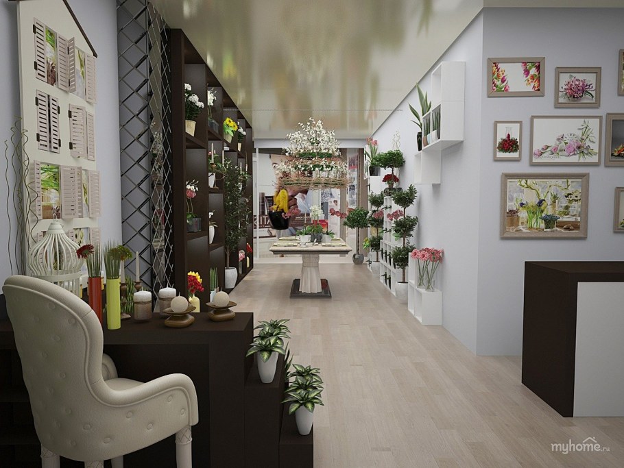 Интерьер торгового центра с цветами