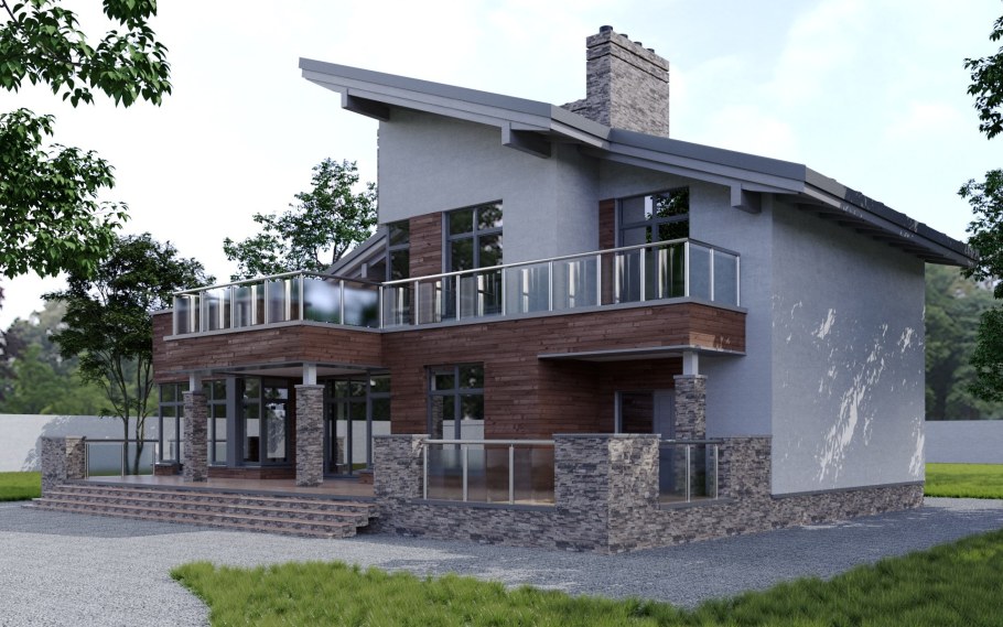 Коттедж с односкатной крышей